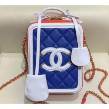 Replica Chanel Grained Calfskin CC Filigree Vanity Case Bag AS0988 Blue 2019 CE03999