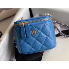 Replica Chanel Grained Calfskin Mini Vanity with Classic Chain Bag AP1340 Blue 2020 CE00912
