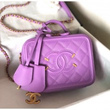 Replica Chanel Grained Calfskin Small Vanity Case Bag A93342 Purple 2019 Collection CE01058