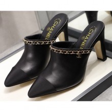 Replica Chanel Heel 8.5cm Chain Mules Black 2020 CE01159