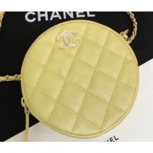 Replica Chanel Iridescent Pearl Caviar Classic Round Clutch with Chain Bag AP0366 Yellow 2019 CE03746
