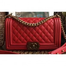 Replica Chanel Lambskin Boy Flap Medium Bag Red/Gold CE01509