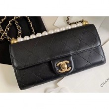 Replica Chanel Logo Chain Pearl Clutch with Chain Bag AP1001 Black 2020 CE03026