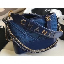 Replica Chanel Logo Handle Gabrielle Medium Hobo Bag AS1582 Denim 2020 CE02749