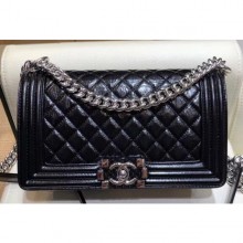 Replica Chanel Medium Metallic Crumpled Waxy Leather Resin Boy Flap Shoulder Bag Black CE04237