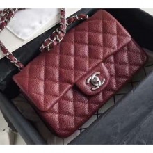 Replica Chanel Original Quality Small Classic Flap Bag 1116 in Caviar Leather Burgundy with Silver Hardware CE01307