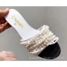 Replica Chanel Pearls Mules Slipper Sandals White 2019 CE03647