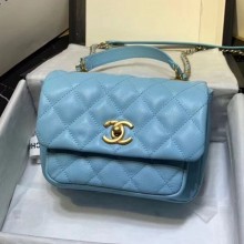 Replica Chanel Quilted Calfskin Medium Flap Bag with Top Handle AS1155 Blue 2020 Collection CE01645