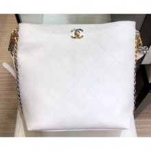 Replica Chanel Quilted Calfskin with Two-Tone Hardware Hobo Bag AS0414 White 2019 CE02470
