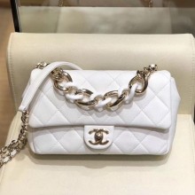Replica Chanel Quilted Lambskin Flap Bag with Resin Chain AS1353 White 2019 Collection CE01152