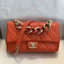 Replica Chanel Quilted Lambskin Medium Flap Bag with Resin Chain AS1353 Orange 2019 Collection CE01207