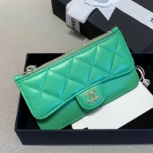 Replica Chanel Quilted Lambskin Zipped Classic Card Holder AP0767 Green 2019 Collection CE03752