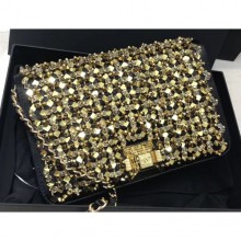 Replica Chanel Sequins Wallet On Chain WOC Bag Black/Gold 2019 CE03000
