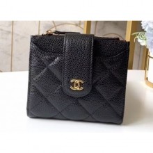 Replica Chanel Small Wallet with Card Holder A31567 Grained Calfskin Black CE00952
