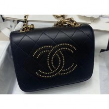 Replica Chanel Studs CC Logo Flap Bag Black 2020 CE04165