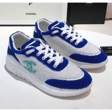 Replica Chanel Terry-cloth & Goatskin Classic Sneaker White/Blue 2020 Collection CE02025