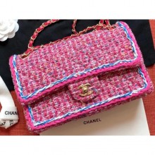 Replica Chanel Tweed Braided Classic Flap Medium Bag Fuchsia 2019 CE01427