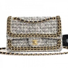 Replica Chanel Tweed Chain Trim Medium Flap Bag Grey 2019 Collection CE02073
