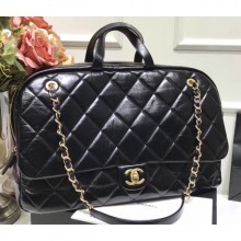 Replica Chanel Waxy Calfskin Flap Bowling Luggage Bag Black 2019 CE01908