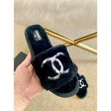 Replica Chanel Wool Flat Sandals Blue/White 2020 CE02959