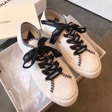 Replica Chanel x Converse Logo Laces Sneakers Black 2019 Collection CE01998