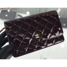 Replica Cheap Chanel Wallet On Chain WOC Bag in Patent Leather Date Red/Gold CE02346