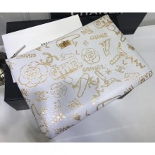 Replica Luxury Chanel Crocodile Embossed Printed Leather Reissue 2.55 Pouch Clutch Large Bag A82726 White 2019 CE01407