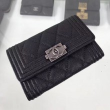 Replica Luxury Chanel Grained Leather Small Flap Boy Wallet A80603 Black 2019 Collection CE02195