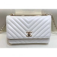 Replica Luxury Chanel Lambskin Chevron Trendy CC Wallet On Chain WOC Bag A84456 White 2018 CE01931