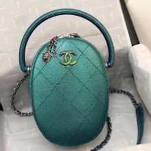 Replica Top Chanel Grained Metallic Lambskin and Rainbow Metal Camera Case AS0765 Blue 2019 Collection CE02095