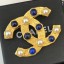 AAA Chanel Vintage Metal Stones CC Brooch Gold/Blue/Pearly White 2019 Collection CE01836