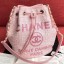 AAA Knockoff Chanel Fabric Logo Print Small Drawstring Bucket Bag Pink 2019 Collection CE01060