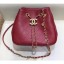 Best Chanel Charms Lambskin Drawstring Bucket Mini Bag Burgundy 2019 CE01118