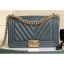 Chanel Caviar Leather Chevron Boy Flap Medium Bag Gray Green/Gold CE03096
