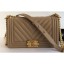 Chanel Caviar Leather Chevron Boy Flap Medium Bag Tan/Gold CE01824