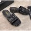 Chanel CC Tweed Flat Slide Sandals Black/White 2020 Collection CE03799