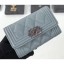 Chanel Grained Calfskin Boy Flap Card Holder A80603 Gray/Silver CE01723