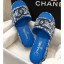 Chanel Heel CC Logo Tweed Mules Blue 2020 CE04352