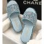 Chanel Heel CC Logo Tweed Mules Pale Green 2020 CE02816