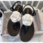 Chanel Lambskin Classic Camellia Thong Sandals Black/White 2020 Collection CE03016