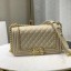 Chanel Quilted Calfskin Chain Medium Boy Flap Bag A67086 Beige 2019 Collection CE03494