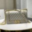 Chanel Quilted Calfskin Chain Medium Boy Flap Bag A67086 Gray 2019 Collection CE01935
