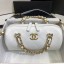 Chanel Quilted Lambskin Bowling Bag with Chain Top Handle White 2020 Collection CE04350