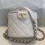 Chanel Quilted Lambskin Chain Round Vanity Case AS1355 White 2019 Collection CE01729