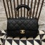 Chanel Quilted Lambskin Medium Flap Bag with Ring Top Handle AS1358 Black 2020 Collection CE01223