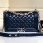 Chanel Vintage Quilted Leather Medium 25cm Boy Flap Bag Blue 2019 Collection CE02683