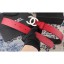 Chanel Width 3.5cm Leather Belt Red/Black with Silver CC Logo CE00556