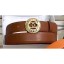 Chanel Width 3cm CC Logo Round Buckle Leather Belt Brown CE01379