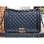 Copy Chanel Caviar Leather Boy Flap New Medium Bag Navy Blue/Silver CE04000