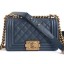 Copy Chanel Caviar Leather Boy Flap Small Bag Navy Blue/Gold CE00749